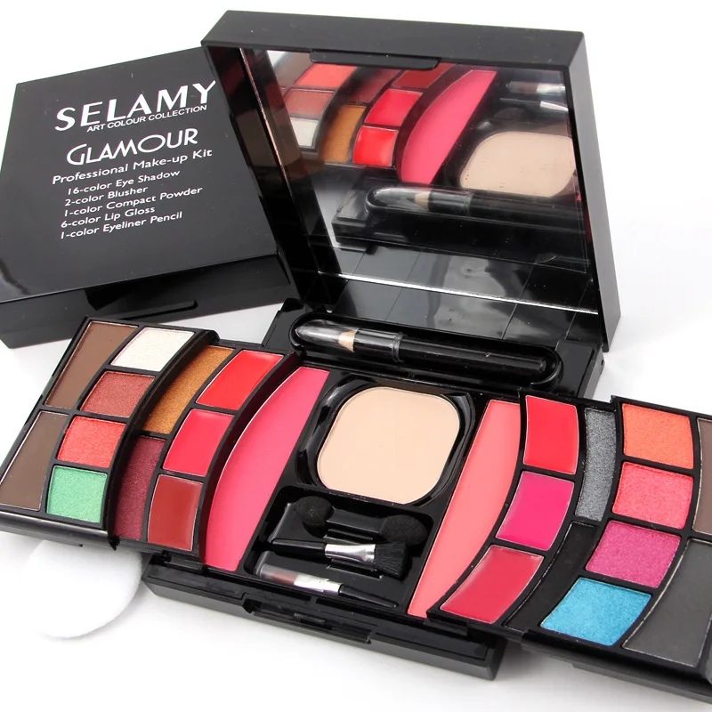 

SELAMY Professional makeup set all in one make-up kit Square Cosmetic Box Black Three-layer Cabinet makeup products and case