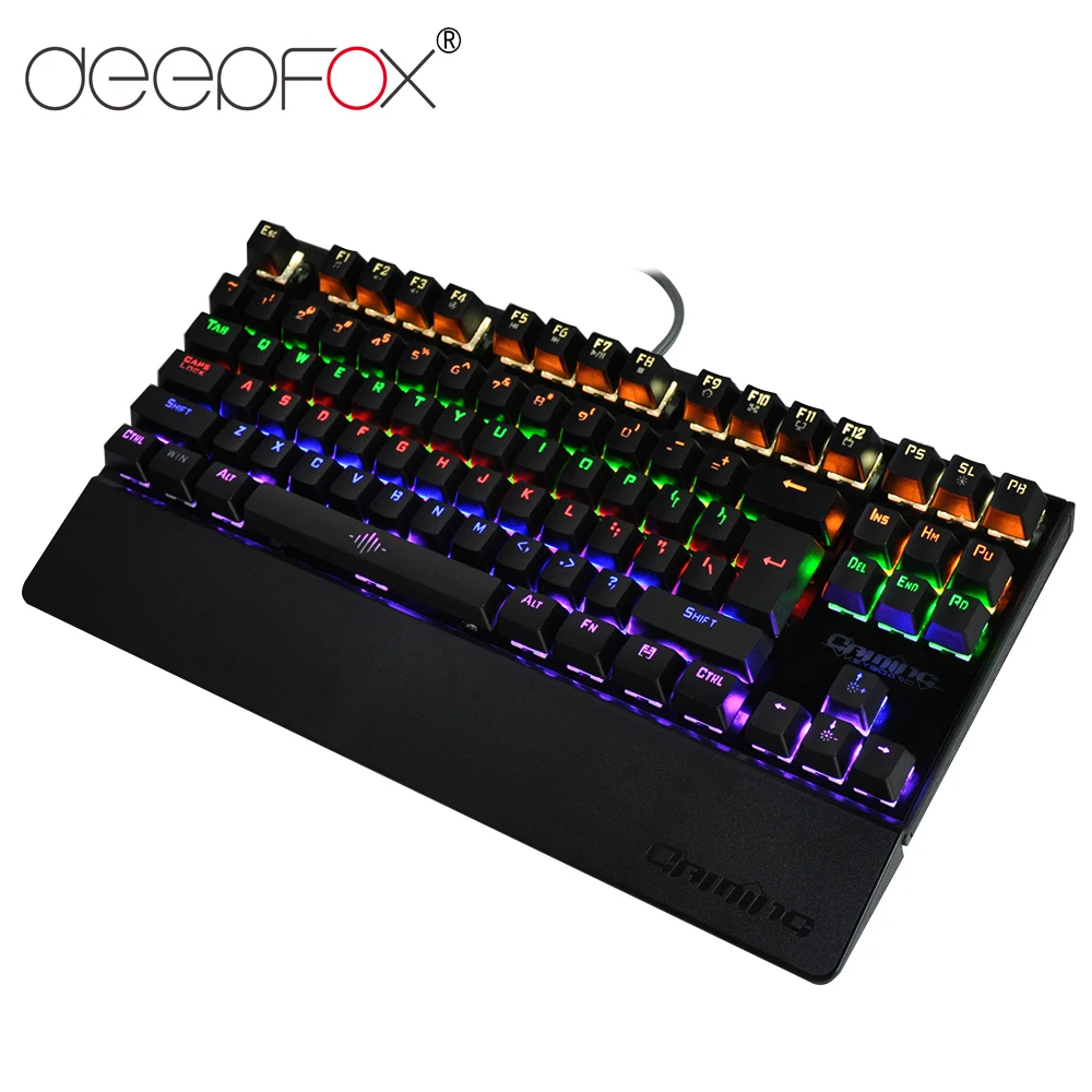 Pаспродажа DeepFox Механическая игровая клавиатура 87 клавиш синий переключатель подсветка анти ореолы LED клавиатура запястье Pro Gamer клавиатура