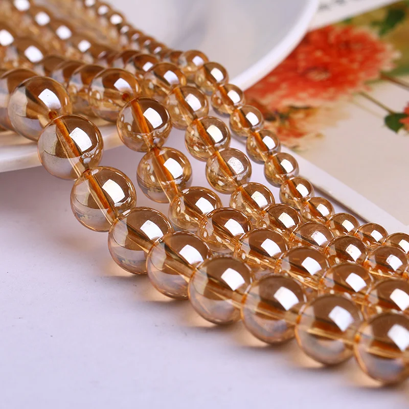 

STENYA Diy Component Gold Champagne Round Crystal Czech Beads Glass Bracelet Necklace Sew Headband Jewelry Accessories