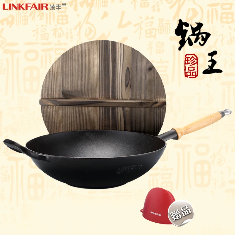 Chinese cookware cast iron 32CM thick uncoated non stick wok cooker