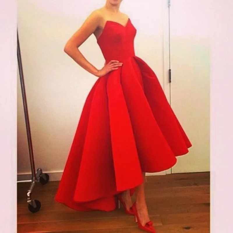 

Long Red Asymmetrical Evening Dresses Sweetheart Satin Formal Party Prom Gowns Short Front Long Back Custom made robe de soiree