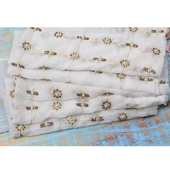 

2019 lace embroidered beaded mesh embroidery fabric clothing wholesale