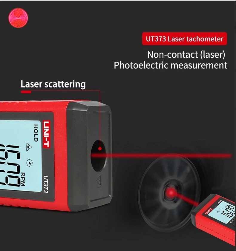 UNI-T UT373 Мини цифровой лазерный тахометр Бесконтактный тахометр RPM диапазон 10-99999 оборотов в минуту Тахометр одометр км/ч подсветка