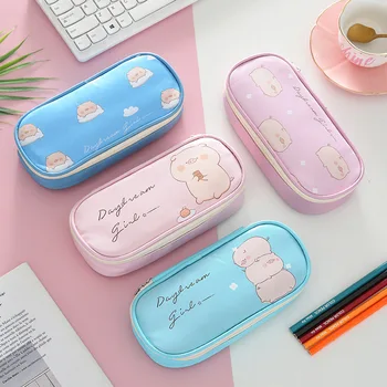 

New Kawaii Porket Pencil Case Cartoon PU Leather Big Capacity Pencil Box Pencilcase Student Pen Bag School Supplies Stationery