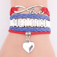 Drop Shipping Infinity National Flag Bracelet Heart Charm Leather Bracelets & Bangles For Women Men Jewelry vintage heart crown flag waterdrop bracelet for women