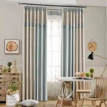 

Yarn Dyed Striped Blinds Blackout Curtains And Tulle Window Voile Curtains For Living Room Bedroom cortinas para sala de estar