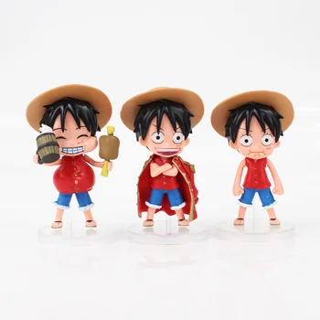 

3pcs/lot 10cm Cartoon One Piece Monkey D Luffy New World Q Version Cute Mini PVC Action Figure Model Collectible Toy