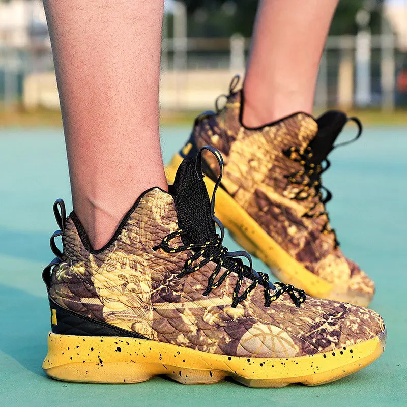 Баскетбольная обувь мужские тренировочные кроссовки высокие ботинки разноцветные ботильоны дышащие мужские кроссовки для занятий на открытом воздухе спортивная обувь для мужчин - Цвет: Yellow
