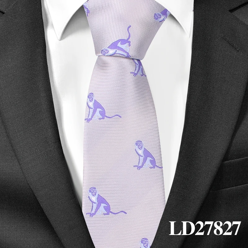 Модный мультяшный галстук для мужчин, полиэфирный жаккардовый галстук с животными, деловые свадебные костюмы, 6 см, узкие галстуки с широким горлом, тонкие галстуки