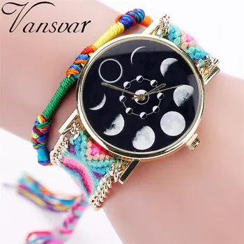 

Vansvar Brand Handmade Braided Moon Phase Astronomy Space Watch Fashion Rope Ladies Quarzt Watches Relogio Feminino 2075