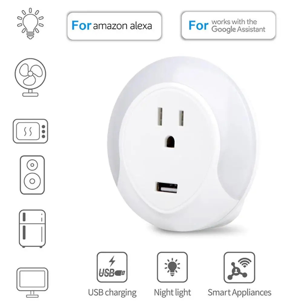 

Smart WiFi Voice Adjustable Night Light APP Remote Control Wall Outlet Socket for Assistant Compatible Alexa Google Home Set