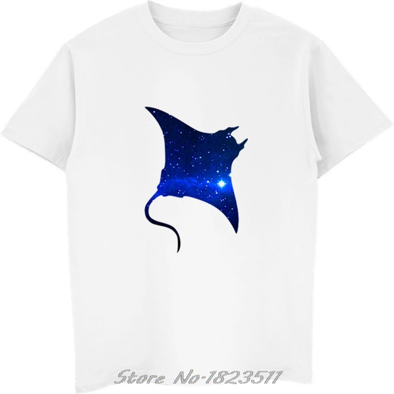 

Novelty Space Manta Ray Design T Shirt Men Women Fashion Animal Print T-shirt Female Summer Top White Short Sleeve Tshirt