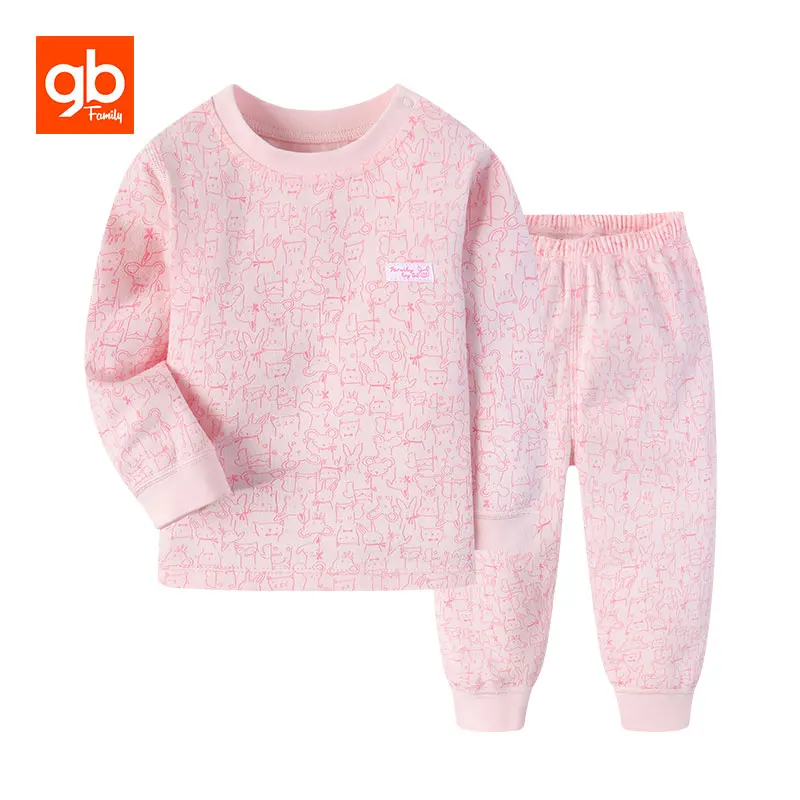 GB/весенняя одежда для малышей; повседневные хлопковые костюмы с длинными рукавами и рисунком; Товары для малышей; Розничная ; Детские костюмы; домашняя одежда; верхняя одежда - Цвет: Pink