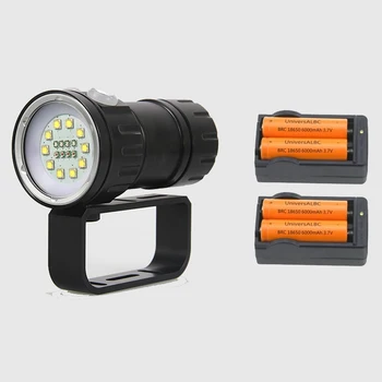 

Underwater Diving Flashlight 12000 Lumens 10x Cree XML2 + 4x Red +4x Blue / UV Leds Diving Lanterna Torch 18650 Battery Scuba