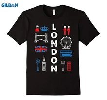 GILDAN London England UK T-shirt Big Ben Flag Bus Crown Phone Box