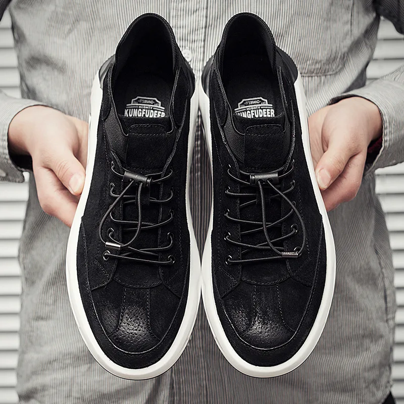 JINBEILEE Fashion Leather Men's Casual Breathable Sports Skateboard Shoes Trend Wild High-top Thick Men's Shoes Hard-Wearing