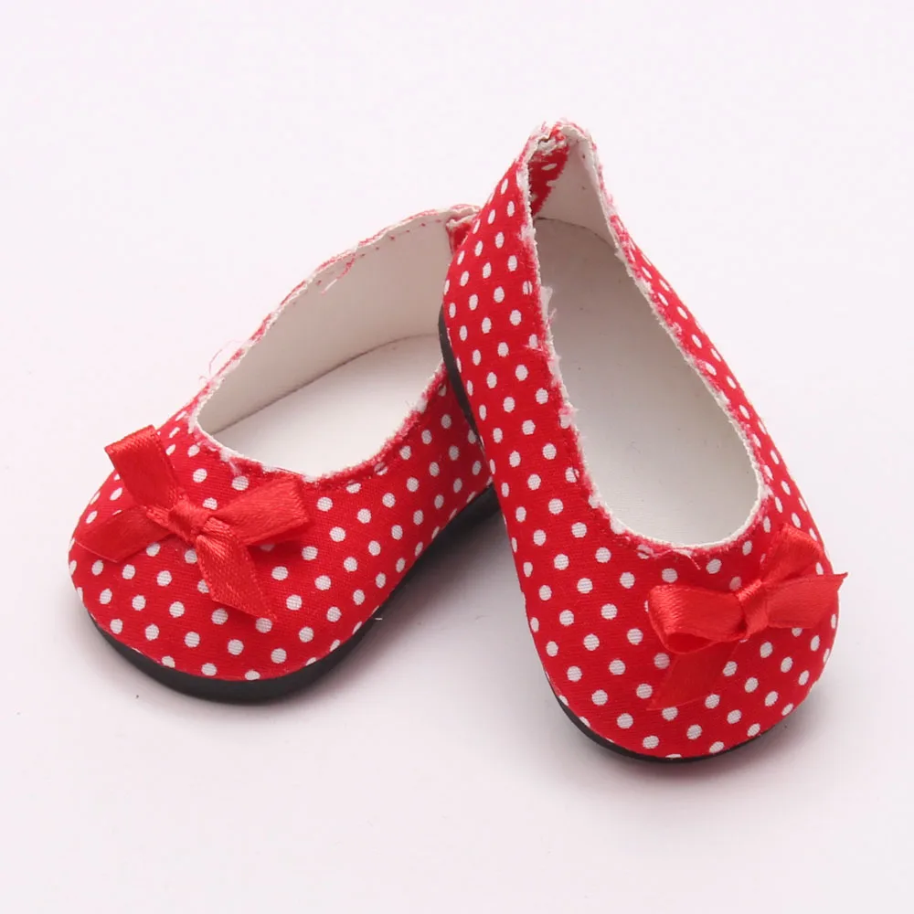 Doll Shoes Stylish red wave point pumps flat shoes fit 18 inch Girl