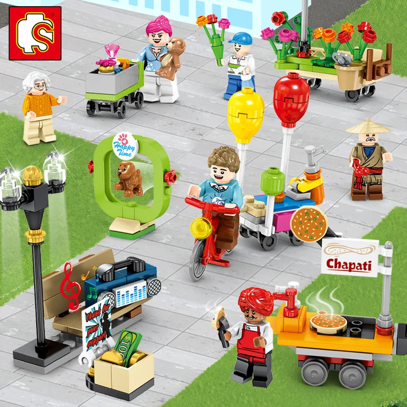 

City Street View real life style Building Block Mobile dining car chapati stroller park Girl Assemble Child Diy Toy gift