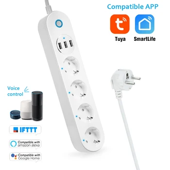

New Wifi Power Strip 4 EU Plug Outlet Sockets Smart Life Work With Google Home Alexa Echo Dot Smart Timer Remote Control Switch
