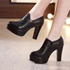 Deep Mouth Block Heels Pumps Women Platform Shoes 2022 Pointed Toe Split Leather Shoes Woman High Heel Office Shoe Black 42 43 ► Photo 1/6