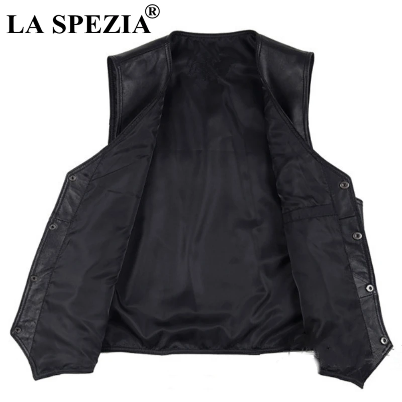 LA SPEZIA Men Sheepskin Vest Real Leather Waistcoat Plus Size Black Genuine Leather Jacket Male Luxurious Vest For Spring Autumn LA SPEZIA Men Sheepskin Vest Real Leather Waistcoat Plus Size Black Genuine Leather Jacket Male Luxurious Vest For Spring Autumn