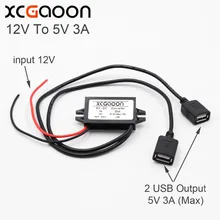 XCGaoon Car DC-DC Converter Module Cable with 2 USB Port, input DC 12V To USB Ouput 5V 3A, Charge for iPhone Smartphone mobile