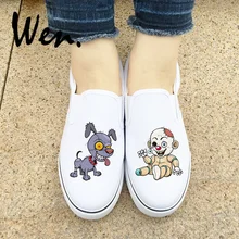 Вэнь дизайн цвет: белый, черный, 2 цвета женские слипоны довольно страшно мультфильм зомби-кукла щенок Туфли без каблуков парусиновые мужские кроссовки 9908