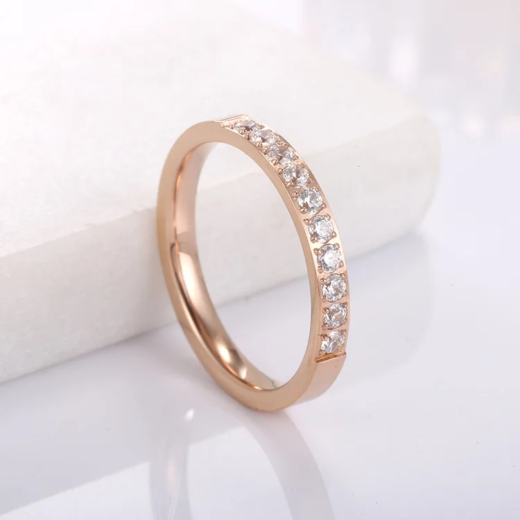 JeeMango титановая сталь проложить Установка кубического циркония парное кольцо с кристаллом розовое золото обручальные свадебные кольца для женщин BXJ18