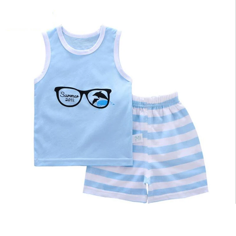 

Summer children clothing Sleeveless Tops+Pants 2pcs set Toddler baby clothes girls boutique outfits suit kids boys