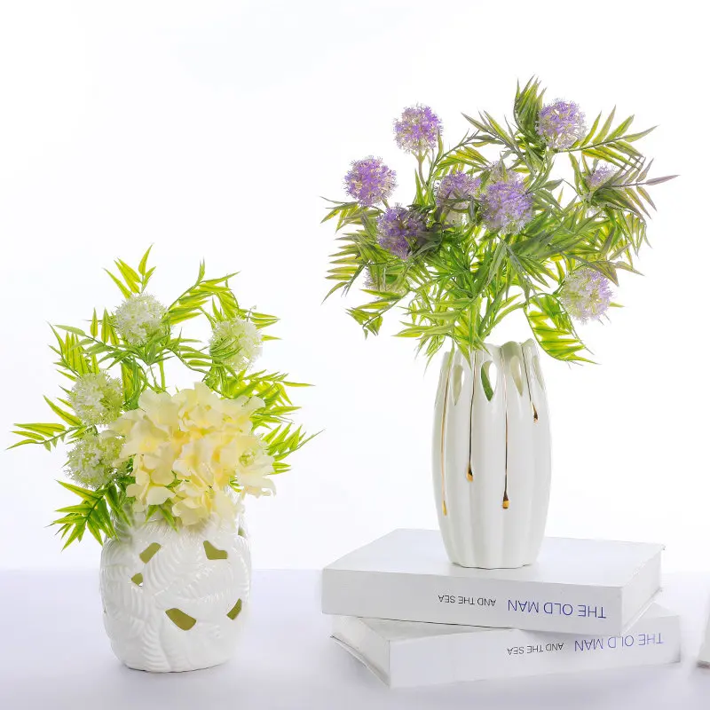 

resin snowball flower artificial flowers cheap hydrangea with leaves branch simulation flower farmhouse decor H0054