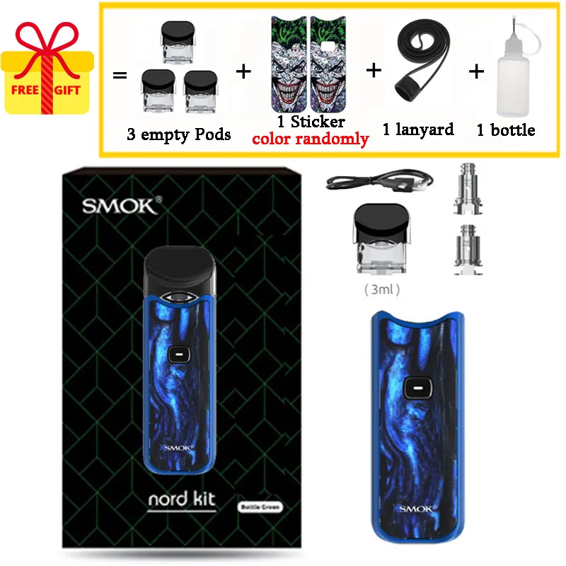 Стартовый набор Smok Nord Pod, аккумулятор 1100 мАч, 3 мл, форсунка картриджа, катушка Nord Mesh, электронная сигарета, испаритель - Цвет: Blue Black Resin
