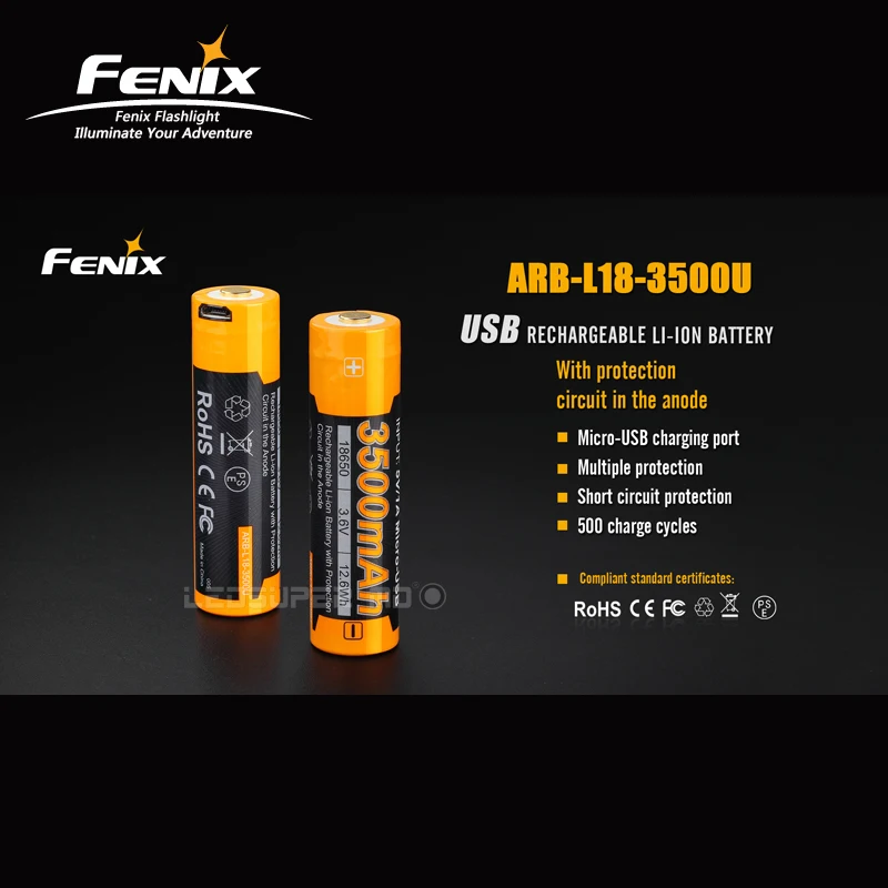 Горячий продукт Fenix ARB-L18-3500U 18650 USB литий-ионная аккумуляторная батарея 3500mAh с микро-usb зарядным портом