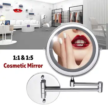 

7'' Makeup Vanity Mirror with Light LED 5X Magnification Mounted Telescopic Enlargement 2-Face Bathroom Wall Cosmetic Mirror