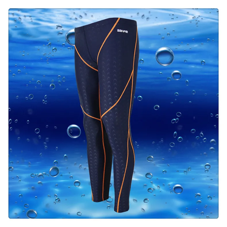 Профессиональные брюки для плавания, Мужская одежда для плавания, Длинные плавки, мужские плавки, мужские колготки, Пляжная Спортивная одежда для плавания, купальные костюмы - Цвет: Blue orange line