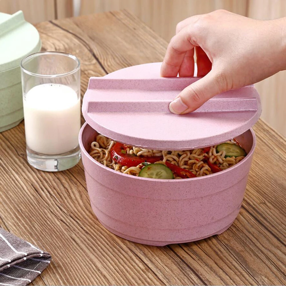 Creative Tableware Large Wheat Straw Plastic Bowl Set Bowl With Lid Noodle Bowl Household Utensils Colorful For Kitchen 10200E