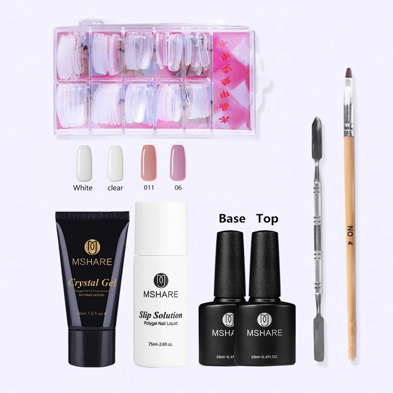 MSHARE Crystal Gel Kit Nail Poly Gel Set Nails Polygel Kits Quick Building Builder Extension Gel UV LED Lacquer Brush Tips