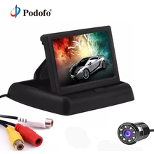 Podofo 4," дюймов складной тонкопленочных транзисторах на тонкоплёночных транзисторах мини ЖК-дисплей монитор для заднего вида Камера автоматической парковки Обратный монитор 2-х канальный видео Вход