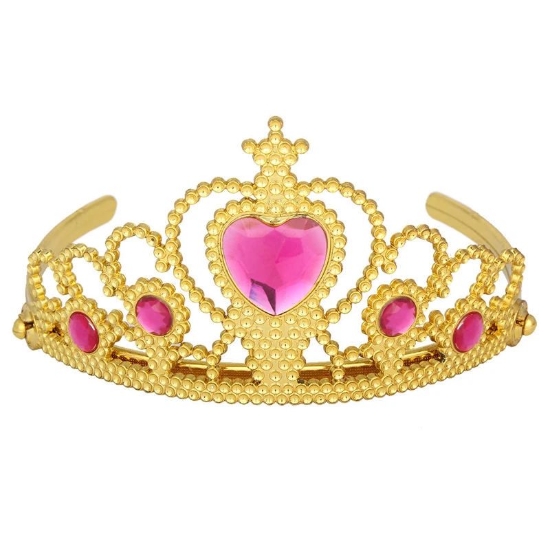 

Gold Color Unique Lovely Plastic Tiara Hairband Pink Rhinestone Princess Crown Headband Girls Hair Accessories