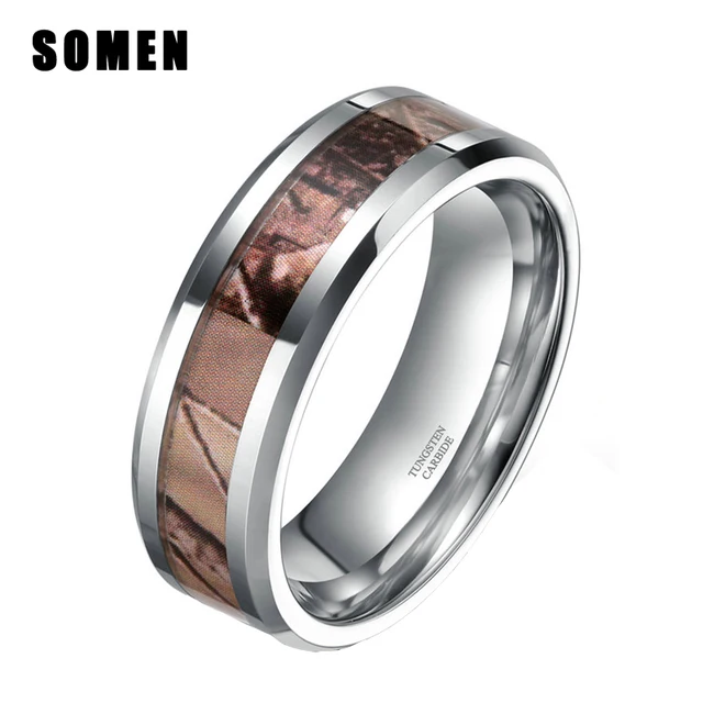 6mm Fashion Women Camo Tungsten Carbide Ring Wedding Band Autumn 6mm Fashion Women Camo Tungsten Carbide Ring Wedding Band Autumn Leaves Camouflage Inlay Rings Comfort Fit