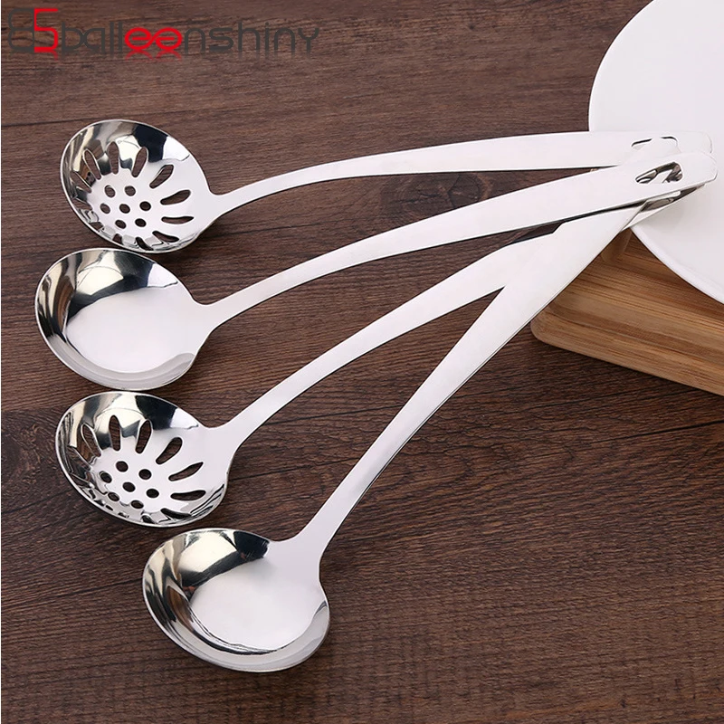 

BalleenShiny Stainless Steel Large Soup Spoon Colander Strainer Long Drain Ladle Skimmer Gadgets Kitchen Cooking Tools Tableware