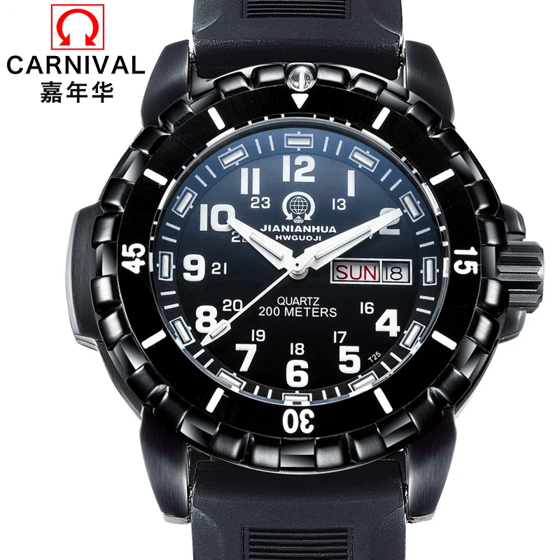 CARNIVAL Fashion Men's Sport Watch Top brand Tritium Self luminous Quartz Watch Men Calendar Week Waterproof relogio masculino carnival ultrathin tritium self luminous analog quartz watch men watch with sapphire waterproof fashion casual relogio masculino