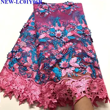 

3D applique Lace Fabric High Quality Embroidery Tulle Lace Fabric 5 yards French Tulle Lace Fabric With Beads For Bride WAS04