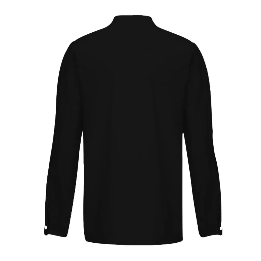 Осенние рубашки для мужчин, приталенная хлопковая льняная блузка с карманами, Ретро черная белая мужская футболка с длинным рукавом, одежда, топы, camisa masculina