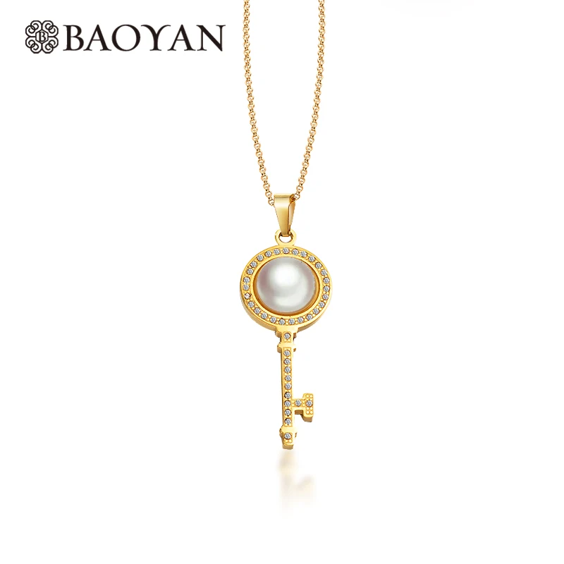 

Baoyan Pearl Necklace Lock and Key Pendant Necklace Women Link Chain Fashion Woman Pendants Gold Sliver Statement Necklace Gift
