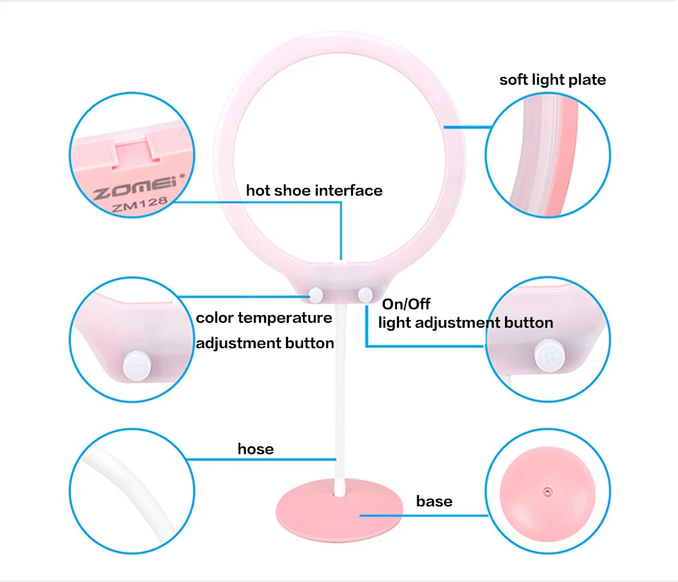 ZOMEI Mini LED Selfie Ring Light Photographic Lighting Camera Phone Video Studio Flexible Table Ringlight With Stand For Makeup 