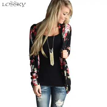 

Spring and summer fashion long-sleeved irregular cardigan printed jacket 2019 large size loose casual retro oversized shirt