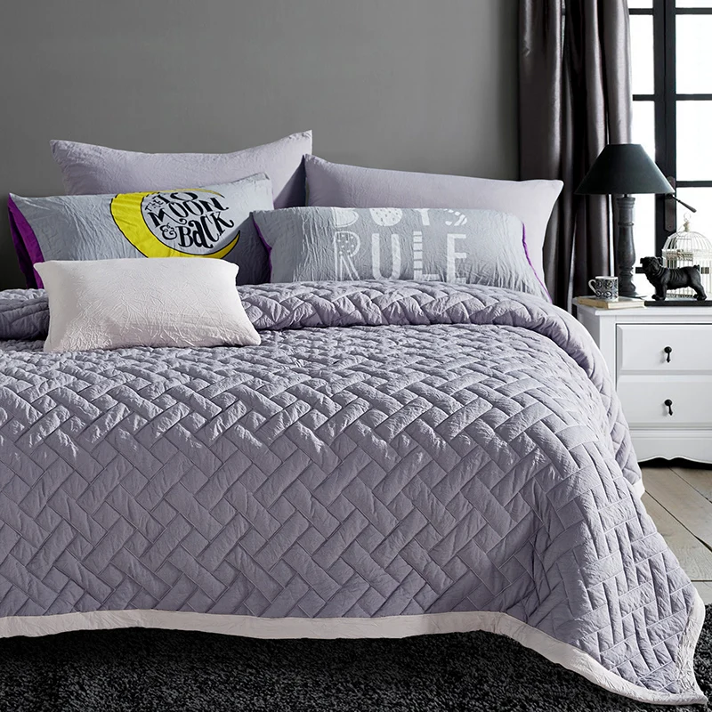 Grey Stitching Bedspread Solid Color Pillow Case Single Queen Summer Quilted Blanket Bed Cover Thin Comforter
