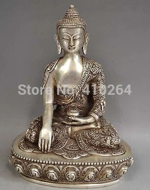 

]Tibetan Silver Bronze Sakyamuni Buddha Statue 23CM