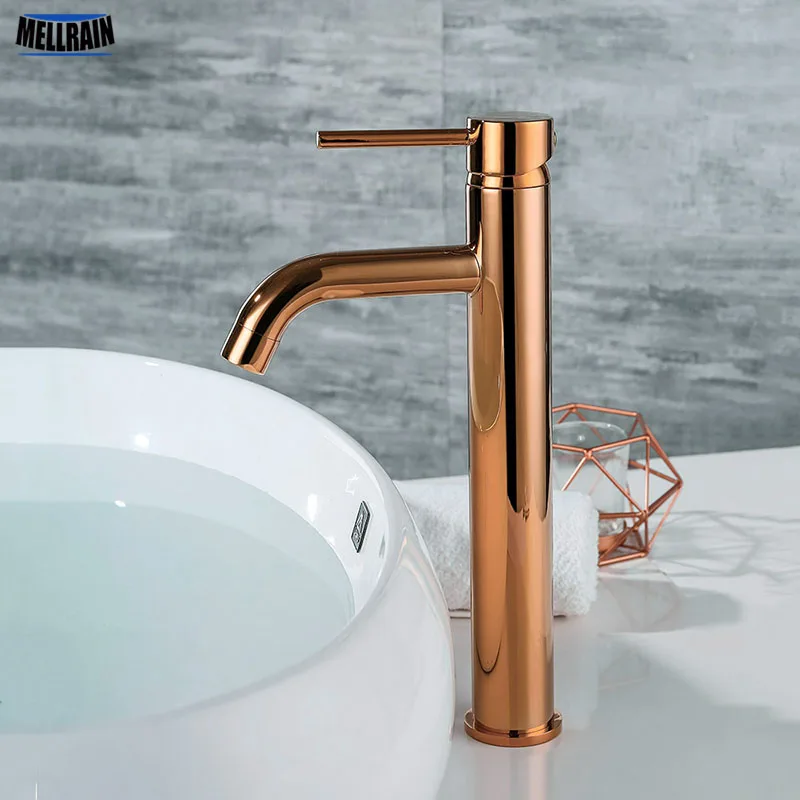 Preise Bad Becken Wasserhahn Rose Gold   Schwarz Messing Einzigen Loch Wasser Mixer Gebürstet Gold Hot   Kalt Mischbatterie