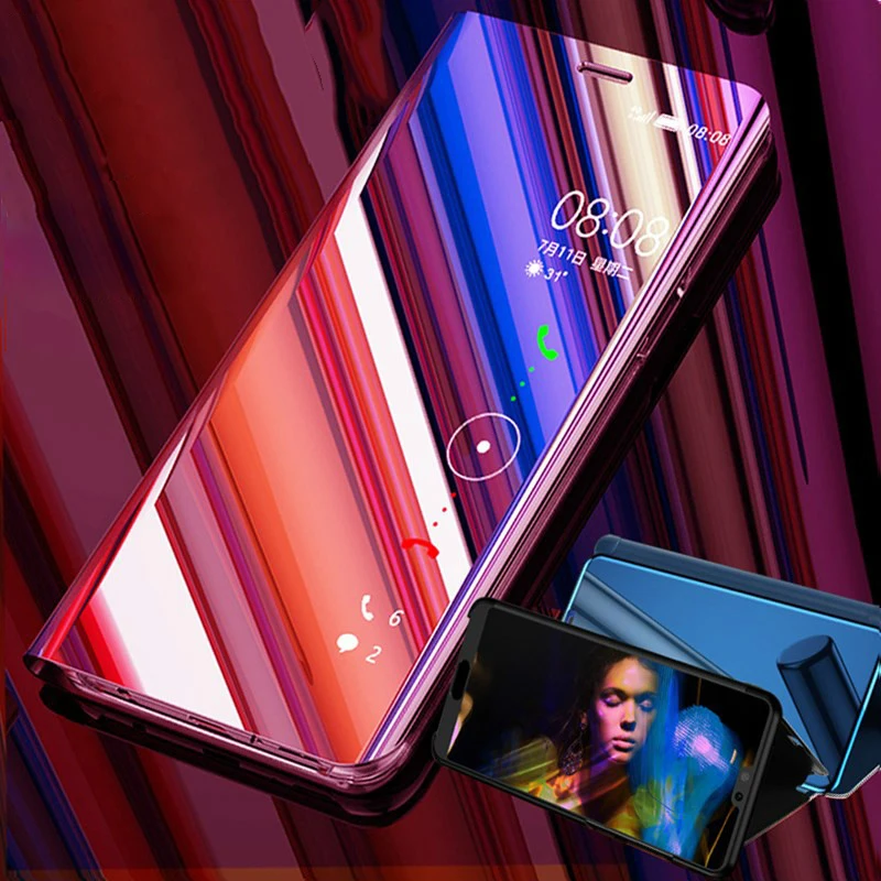 

Electroplating Mirror Clear View Smart Flip Case For OPPO F11 Pro F9 F7 F5 FindX A9 A7 A5S A3 Realme 3 Reno 10X Zoom Cover Funda